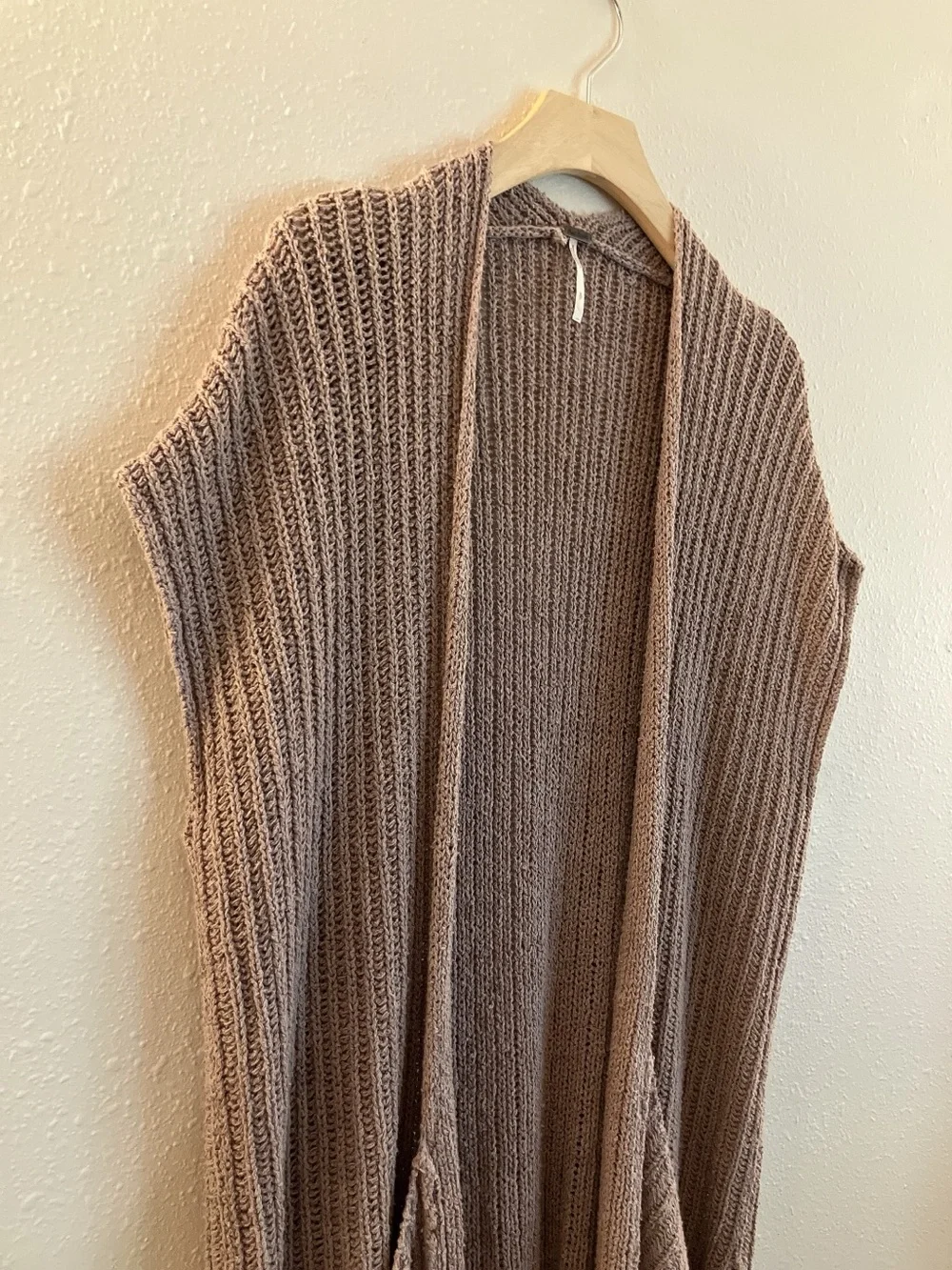 Free People Sleeveless Open Vest Cardigan Sweater Patch Pockets “Sloppy-Cardi”